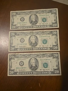 $20 Dollar Bills 1993 Lot of 3 Old design small face Circulated FREE SHIPPING - Picture 1 of 10
