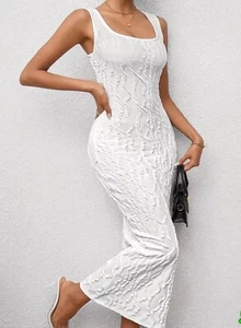 New! Sexy White Textured Dress. Sz M. Bodyfitting. Gorgeous! - Picture 1 of 5