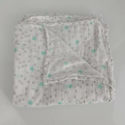 Manta Ideal Baby Aden + Anais Muselina Gris Verde Lunares Estrella Blanca Foto 1 de 3