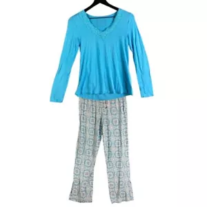 Womens XS Blue Stretch PJ Set Top Pants Sleepwear Intimates Soft - Picture 1 of 9