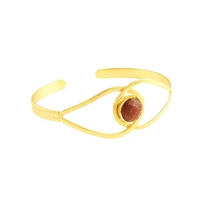 Round Shape Gemstone Bangle Gold Plated Statement Adjustable Bangle Bracelet - Picture 1 of 30