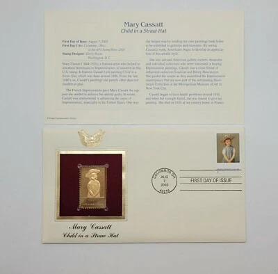 3 Mary Cassatt 22kt Gold Stamps First Day of Issue 37 Cent August 7, 2003. STP47 - Image 1 of 3