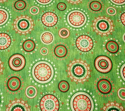 29" Santa Coming to Town Dan Morris Quilting Treasures Christmas Medallion Green - Image 1 of 3