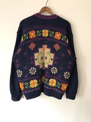 Cárdigan Suéter Grande De Colección Años 80 90 Unidos Colores de Benetton Floral Tejido Lana Foto 1 de 4