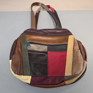 Vintage Leather Color Patchwork Purse Shoulder Bag Made in Mexico 13x11" - Picture 1 of 8