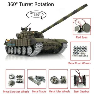 Henglong 1/16 7.0 RTR RC Tank 360° Turret Russia T72 Metal Tracks Redeyes 3939 - Picture 1 of 12