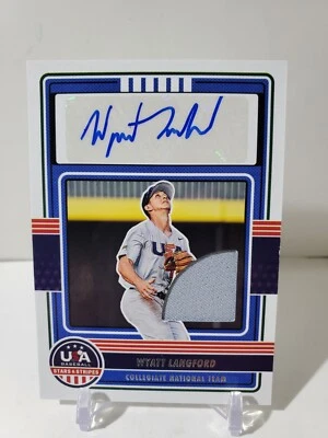 2023 Panini USA Baseball Stars & Stripes CNTS-WL Wyatt Langford Auto Jersey Card - Image 1 of 3