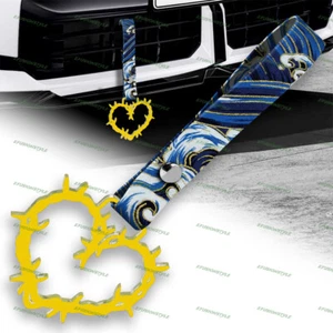 Thorned Heart JDM Yellow Ring Tsurikawa Train Car Handle Strap -Blue Waves Nylon - Picture 1 of 6
