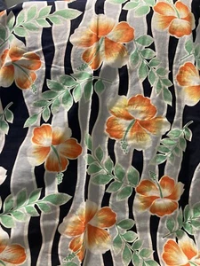 Vtg Hawaiian cotton Print Fabric Orange Hibiscus Foliage 70” X 38” - Picture 1 of 4