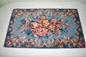 Vintage Montgomery Wards Blue Floral Area Rug 22X40 Axminster Delavon MCM - Picture 1 of 10