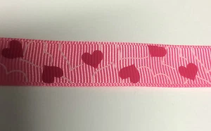 Grosgrain Ribbon - Hot Pink with Pink Hearts - 16mm (5/8") Width; 1 Metre Length - Picture 1 of 1