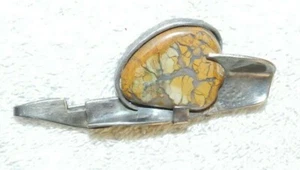 Vintage Brooch with Brown and Clear Agate Marked Sterling and By Artist - Picture 1 of 9
