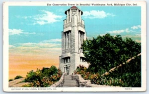 Postcard IN Michigan City Observation Tower In Beautiful Washington Park N7 - Picture 1 of 2