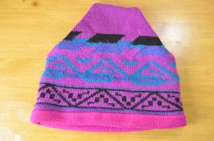 LL Bean Vintage Ski Beanie Hat Cap Women One Size Purple Knit Outdoors Aztec USA - Picture 1 of 11