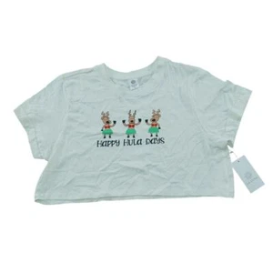 La Luna Ivory Happy Hula Days Graphic Crop Top Short Sleeve T-Shirt Size S - Picture 1 of 8