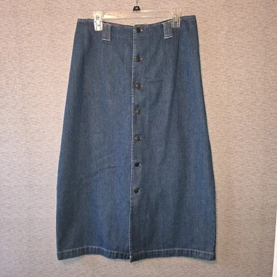 Blassport Petite Denim Maxi Skirt Front Button Up Blue Jean Women's 14P Vintage - Image 1 of 4