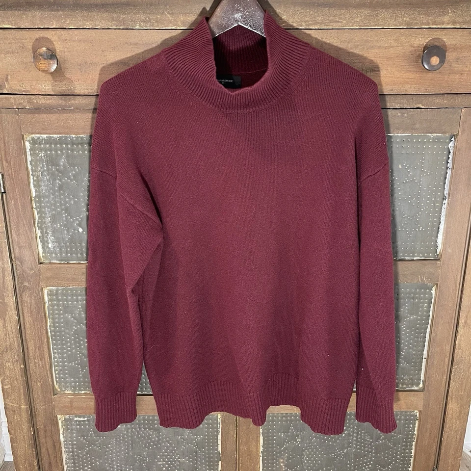 Suéter Banana Republic Mujer S Borgoña Cuello Simulado Manga Larga Algodón/Lana Foto 1 de 4