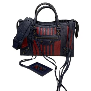 BALENCIAGA Classic City 2-Way Shoulder Bag Handbag Navy Red Women's From Japan ! - Picture 1 of 7