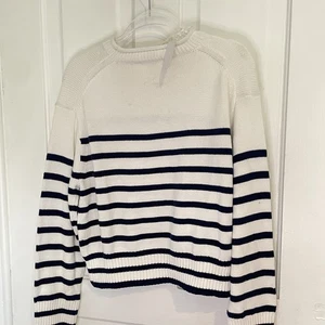 BRIT.NY Sz M Black/White Stripe Pullover Cotton Sweater Long Sleeves Crew Neck - Picture 1 of 4