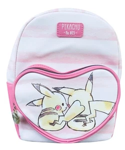 Pikachu Nº Mochila 025 Rosa y Blanco Rayas en Forma de Corazón Cremallera - Imagen 1 de 12