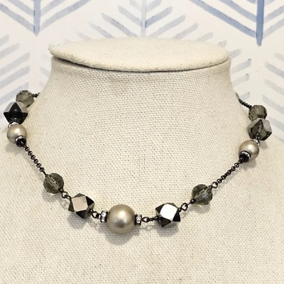 Collar Carolee Gunmetal, Vidrio e Imitación Perla Cuentas 18"  Foto 1 de 4
