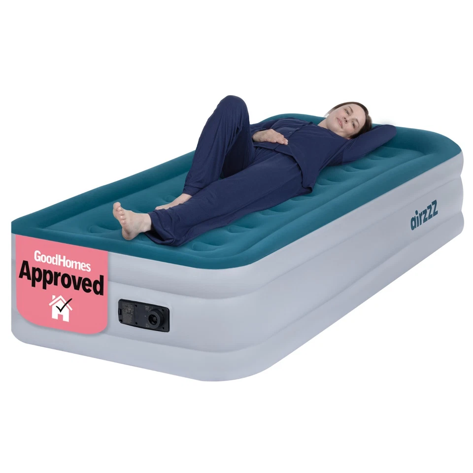 SINGLE INFLATABLE HIGH RAISED AIR BED MATTRESS AIRBED W BUILT IN ELECTRIC PUMP  - Image 1 of 4