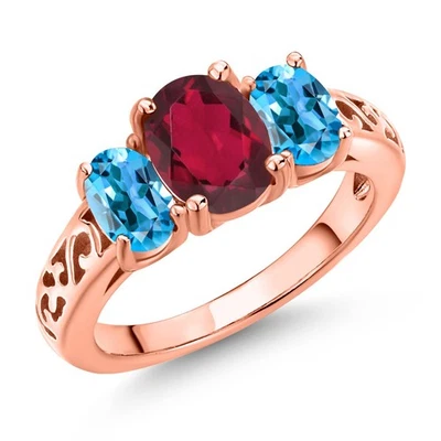 2.40 Ct Oval Red Mystic Topaz Swiss Blue Topaz 18K Rose Gold Plated Silver Ring - Image 1 of 4