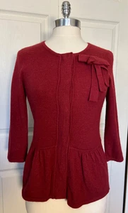 Cynthia Rowley S Angora Wool Blend Burgandy Snap Front Peplum Sweater 3/4 Sleeve - Picture 1 of 8