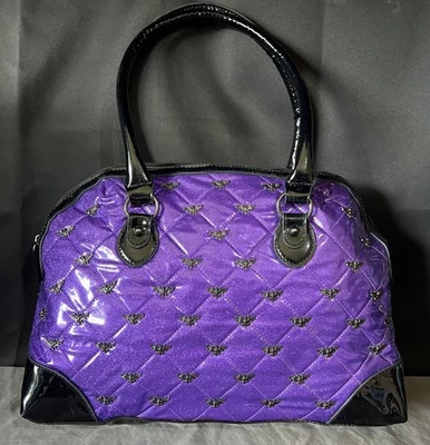 Bolso de Mano Rock Rebel GG Rosa Mina Acolchado con Murciélagos Negro Púrpura Gótico Foto 1 de 4