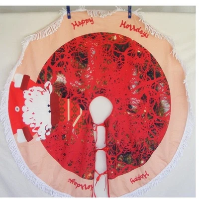 CHRISTMAS TREE SKIRT, OS, Santa, Fringe, Ties - Image 1 of 4