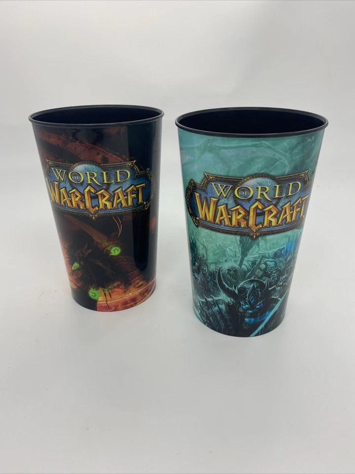 World of Warcraft Cups AM PM Set of 2 Plastic 32 Oz Collector's Blizzard - Image 1 of 4