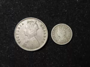 India, British Colonial Queen Victoria Silver Half Rupee 1896 & 2 Annas 1892 - Picture 1 of 2