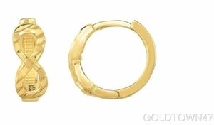 14k Gold Yellow Finish Shiny Twisted Infinity Round Tube Hoop Earring - Picture 1 of 3