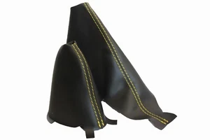 Fits 02-06 Mini Cooper Vinyl Automatic & E Brake Boots SET w/Yellow Stitch - Bild 1 von 5