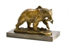 Scultura orso grizzly cacciatore scultura in bronzo base in marmo orso grigio cacciatore orso zoo - Foto 1 di 5