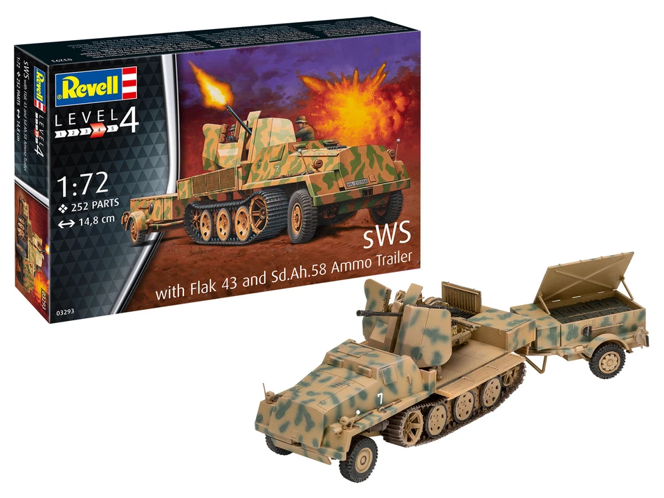 SWS With Flak 43 And Sd.Ah.58 Ammo Trailer 1:72 Plastic Model Kit REVELL - Immagine 1 di 4