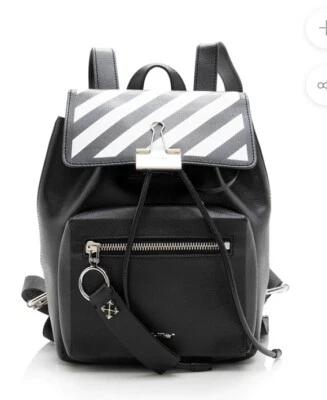 Off White Binder Virgil Abloh Flap Backpack Printed Leather Small Black - Image 1 of 4