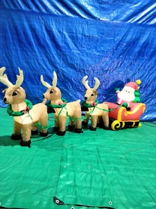 8' Air Blown Inflatable Christmas Santa Claus in Sleigh w/ 3 Reindeer - Picture 1 of 1