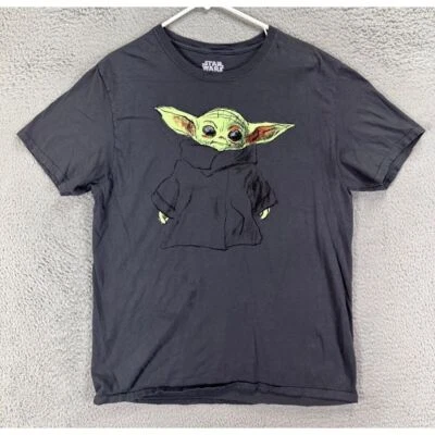 Star Wars Baby Yoda T-Shirt Boys Large Grey Crew Neck Short Sleeve Tee Youth - Image 1 of 4
