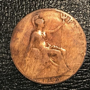 VERY NICE 1905 GREAT BRITAIN ENGLISH LARGE PENNY-CLEAND/BENT EDGE-MAR435 - Picture 1 of 2