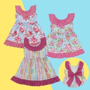 Toddler Baby Girls Floral Back Bow Summer Knee Length - Picture 1 of 10