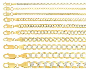 Solid 10k Yellow Gold Cuban Link Chain Necklace D/cut Pave 2mm-10.5mm Sz 16"-30" - Picture 1 of 11