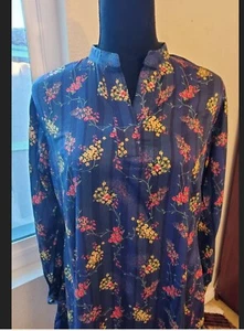 Damen V-Ausschnitt Blumen Tunika Bluse Langarm Größe L - Neu - Bild 1 von 9