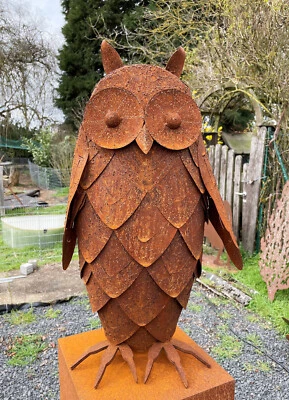 Sehr schöne Eule 3D 43cm / 60cm Edelrost Rost Uhu Kauz Rostfigur Terrasse - Bild 1 von 4