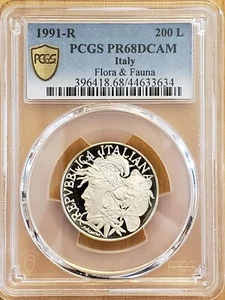 1991 R Italy Silver Commemorative Flora & Fauna 200 Lire PCGS PR68DCAM 3634 - Picture 1 of 4