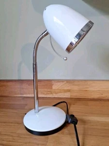 Retro Vintage Gooseneck Flexible White & Chrome Desk Lamp Table Bedside Lamp - Picture 1 of 4