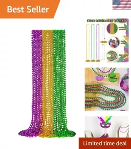 12PCS Mardi Gras Beads, Green Purple Gold Mardi Gras Metallic Beads Costumes ... - Picture 1 of 8