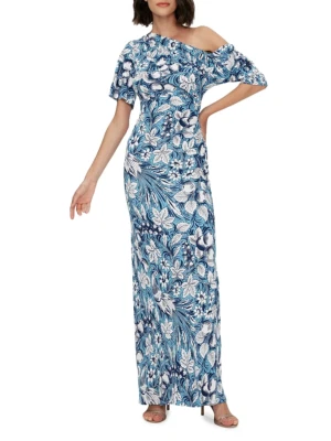 Vestido DIANE VON FURSTENBERG XL Wittrock Bird Paradise Crepe Un Hombro Maxi Foto 1 de 4