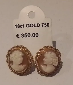 New 18ct Gold(750) Cameo Pr Earrings+gift box - Picture 1 of 5
