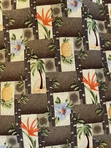 Tommy Bahama Silk Tie Palm Tree Pineapple Tropical Flower Hawaiian Brown Multi - Picture 1 of 9